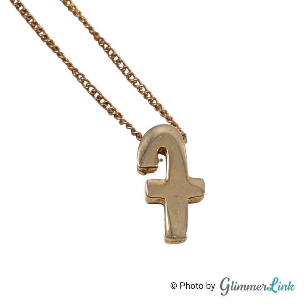 Vintage Gold Tone Letter F Pendant Necklace Initial Charm 16 Inch Chain - Picture 5 of 11